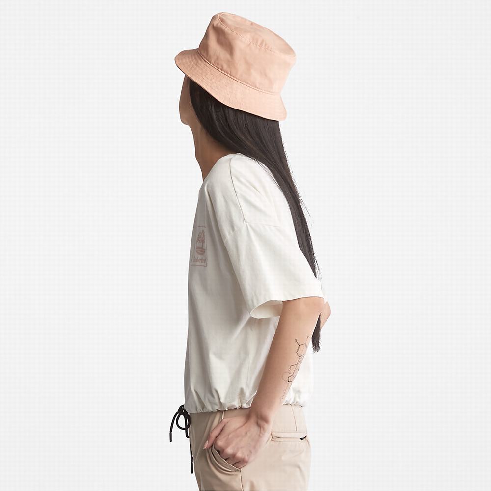Timberland Cropped T-Shirt with Drawstring Hem Tişört Kadın Beyaz | TR-8723A