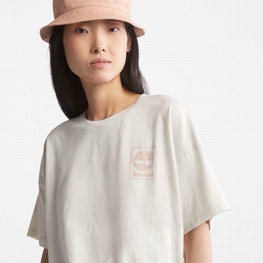 Timberland Cropped T-Shirt with Drawstring Hem Tişört Kadın Beyaz | TR-8723A