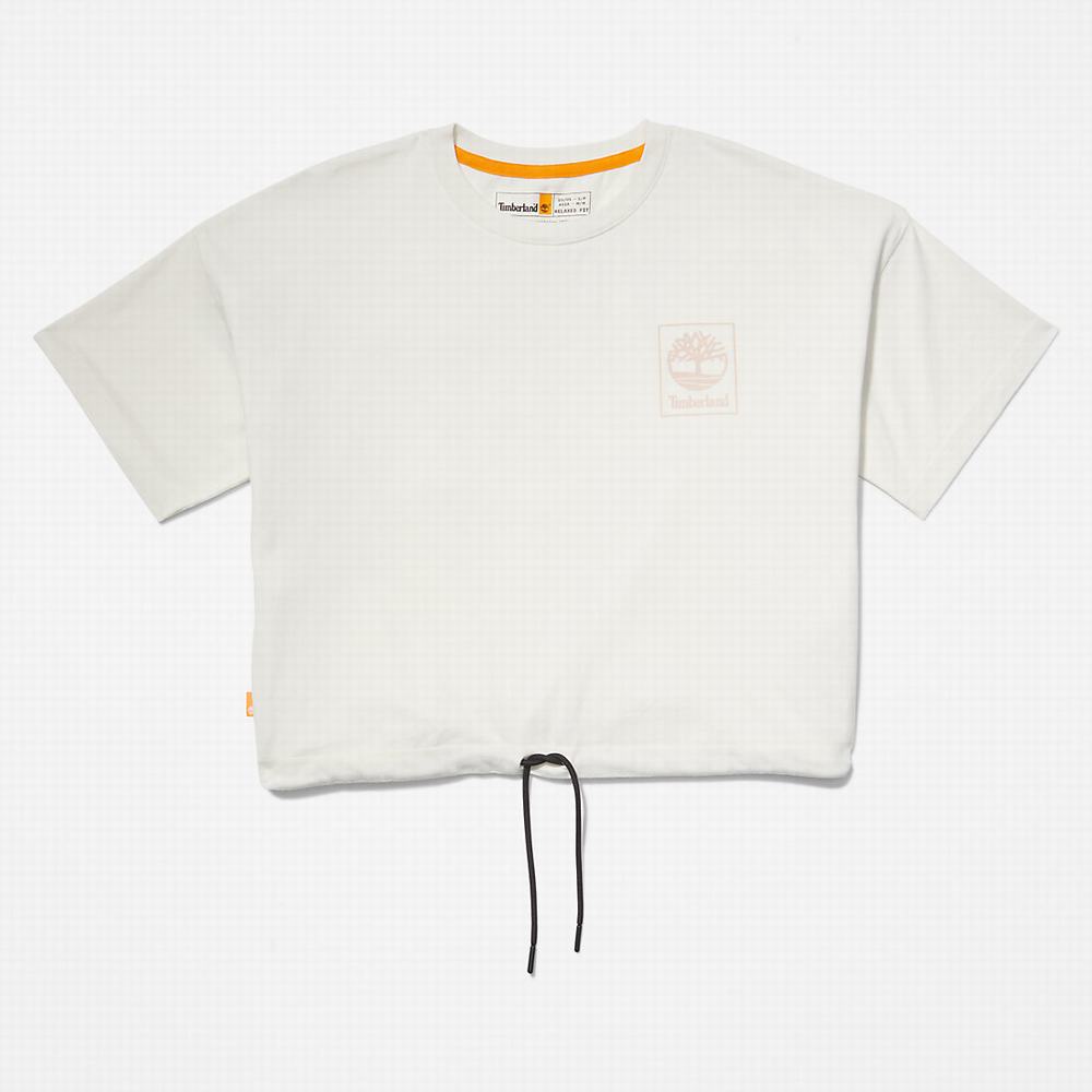 Timberland Cropped T-Shirt with Drawstring Hem Tişört Kadın Beyaz | TR-8723A