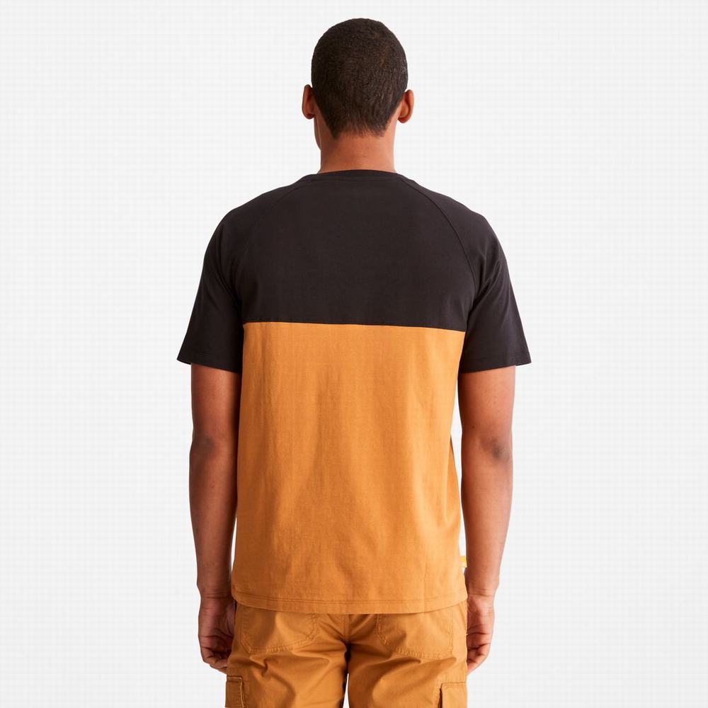 Timberland Cut-and-sew Tişört Erkek Siyah Kahverengi | TR-1402Z