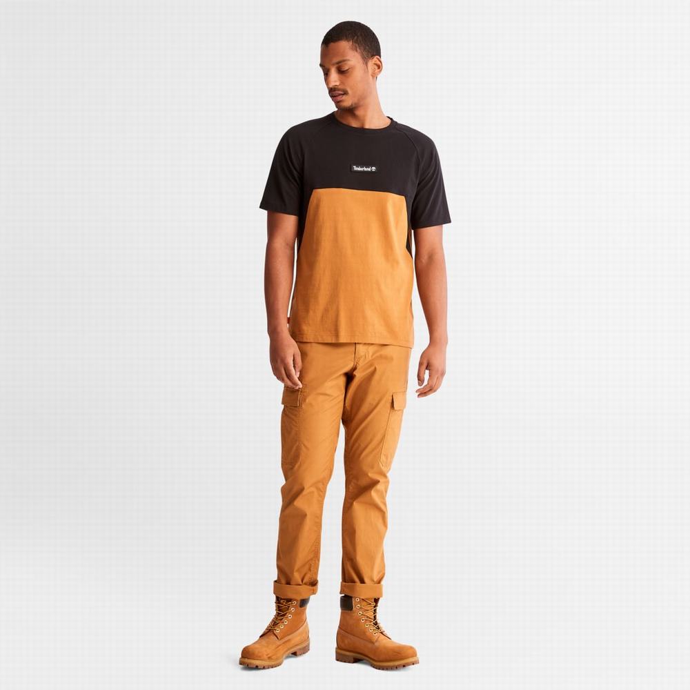 Timberland Cut-and-sew Tişört Erkek Siyah Kahverengi | TR-1402Z