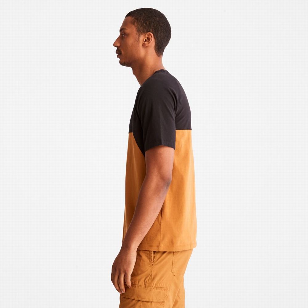 Timberland Cut-and-sew Tişört Erkek Siyah Kahverengi | TR-1402Z
