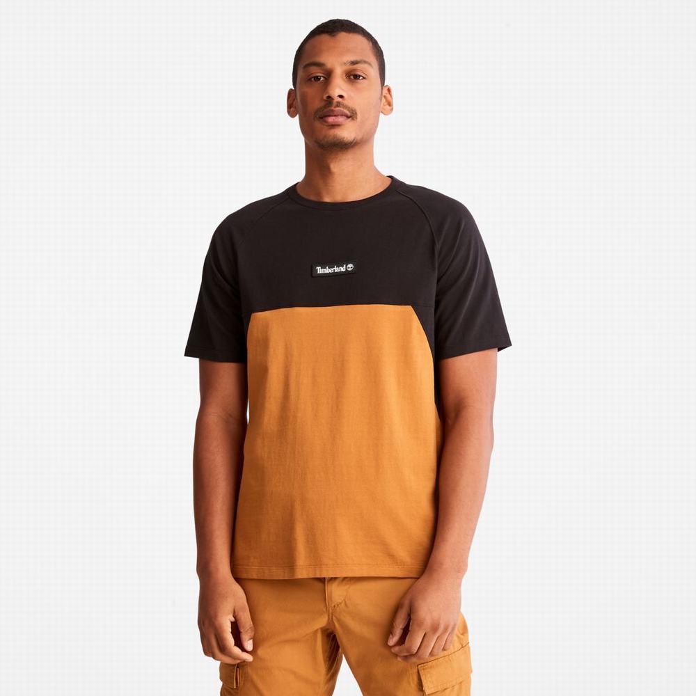 Timberland Cut-and-sew Tişört Erkek Siyah Kahverengi | TR-1402Z