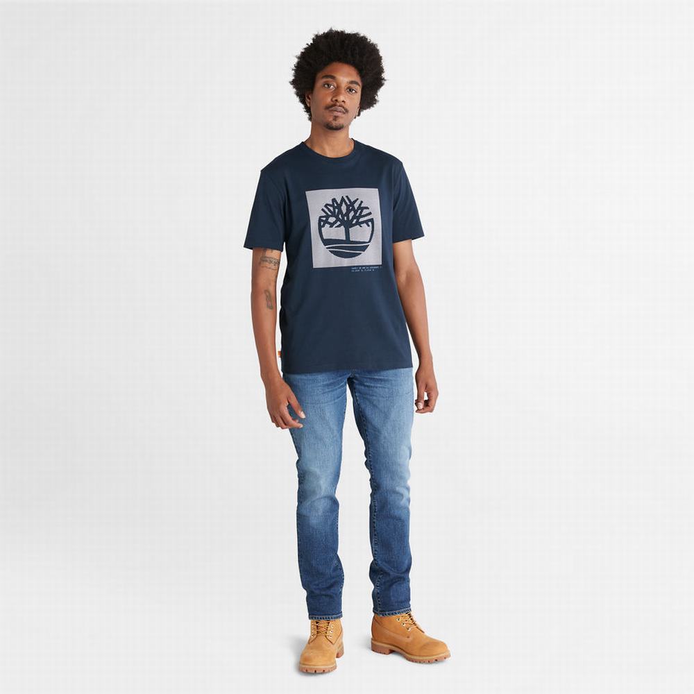 Timberland Dotted Tree-logo Tişört Erkek Lacivert | TR-4298Y