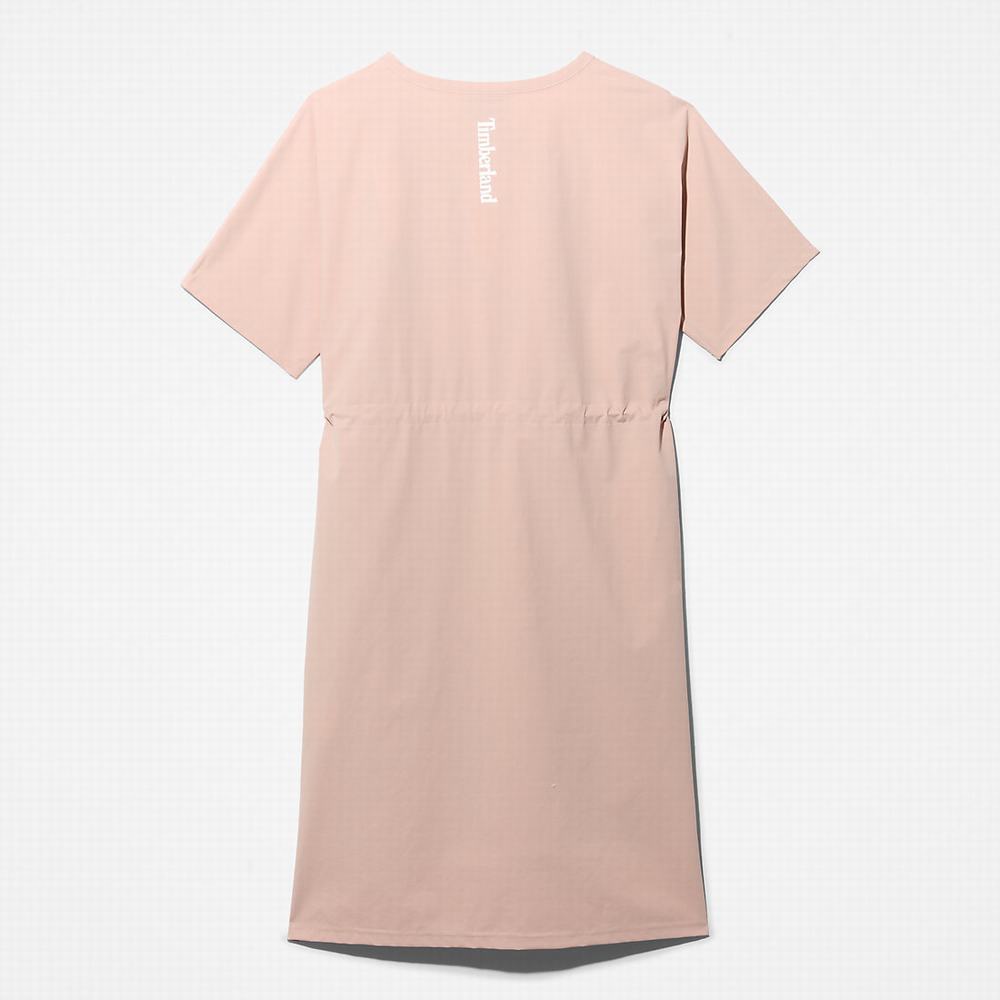 Timberland Drawstring T-Shirt Elbise Elbise Kadın Pembe | TR-5894R