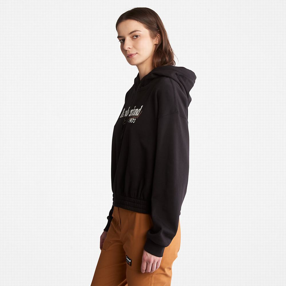Timberland Established 1973 Logo Kapüşonlu Sweatshirt Kadın Siyah | TR-4287Q
