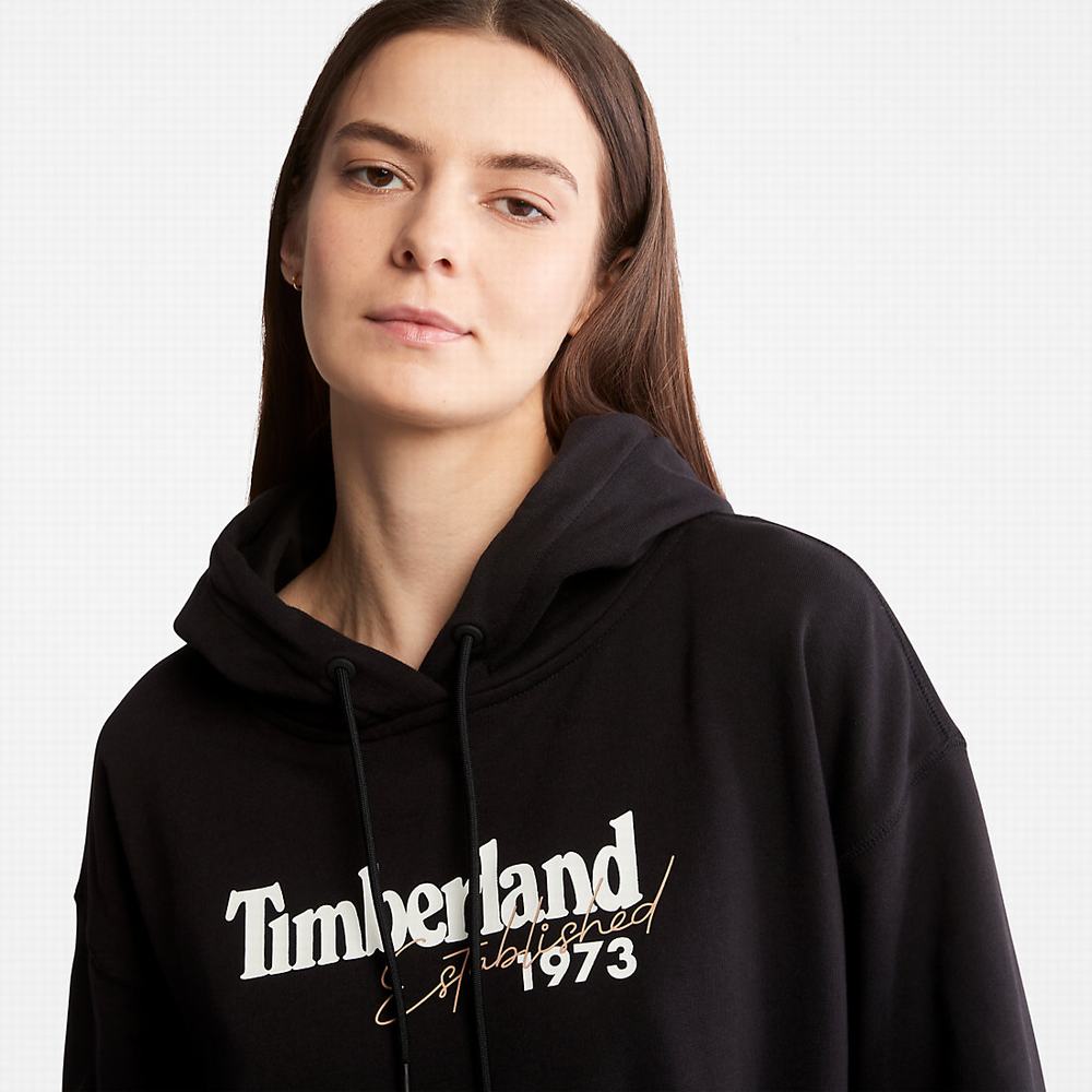 Timberland Established 1973 Logo Kapüşonlu Sweatshirt Kadın Siyah | TR-4287Q