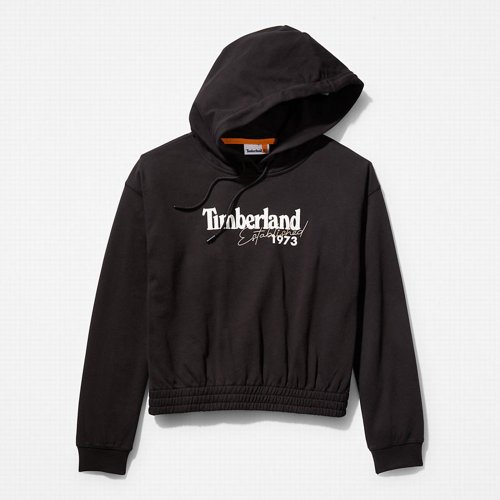 Timberland Established 1973 Logo Kapüşonlu Sweatshirt Kadın Siyah | TR-4287Q