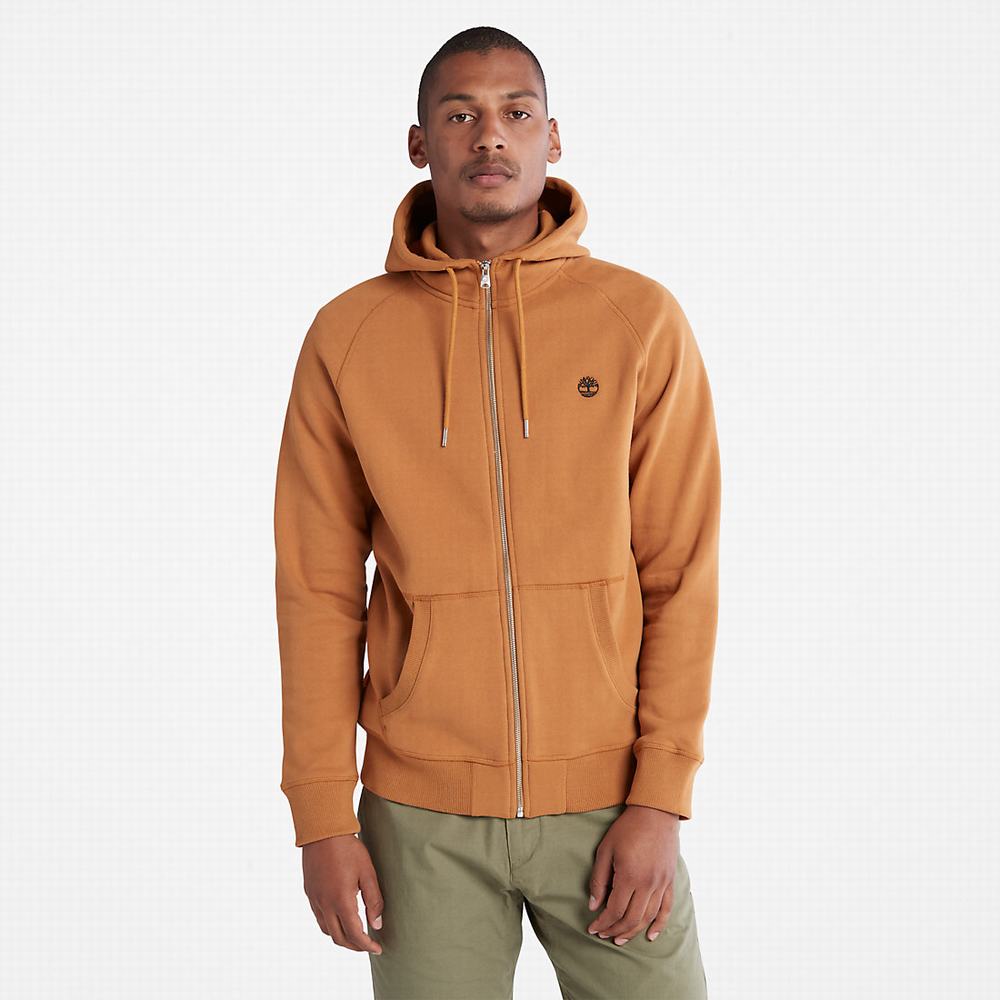 Timberland Exeter River Zip-Front Fleece Kapüşonlu Sweatshirt Erkek Açık Kahverengi | TR-5186M