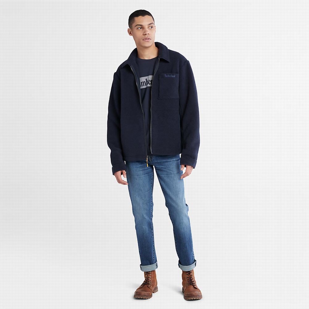 Timberland Fleece Overshirt Ceket Erkek Lacivert | TR-2587Y