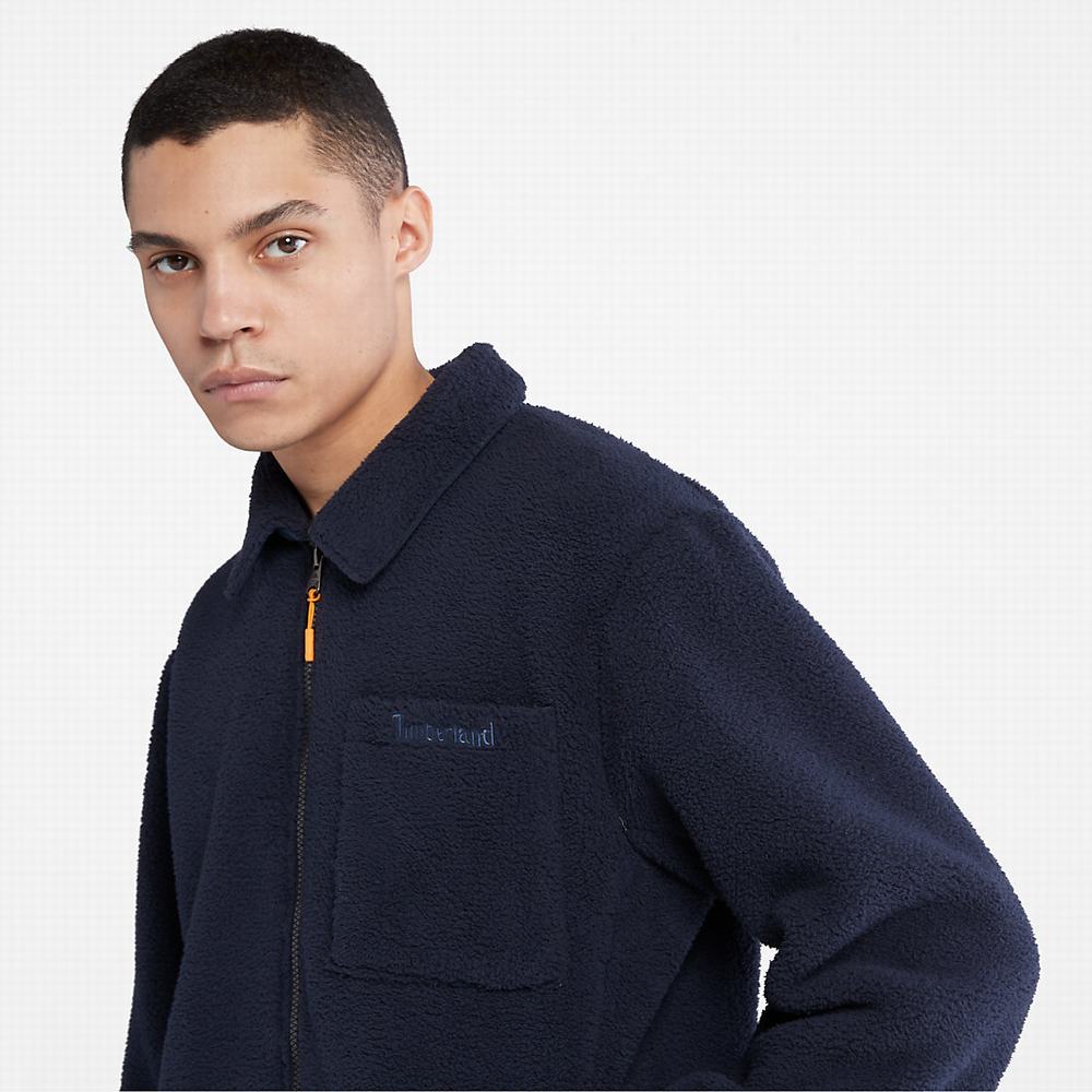 Timberland Fleece Overshirt Ceket Erkek Lacivert | TR-2587Y