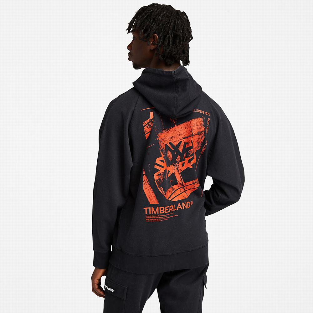 Timberland Garment-Dyed Logo Kapüşonlu Sweatshirt Erkek Siyah | TR-1937P
