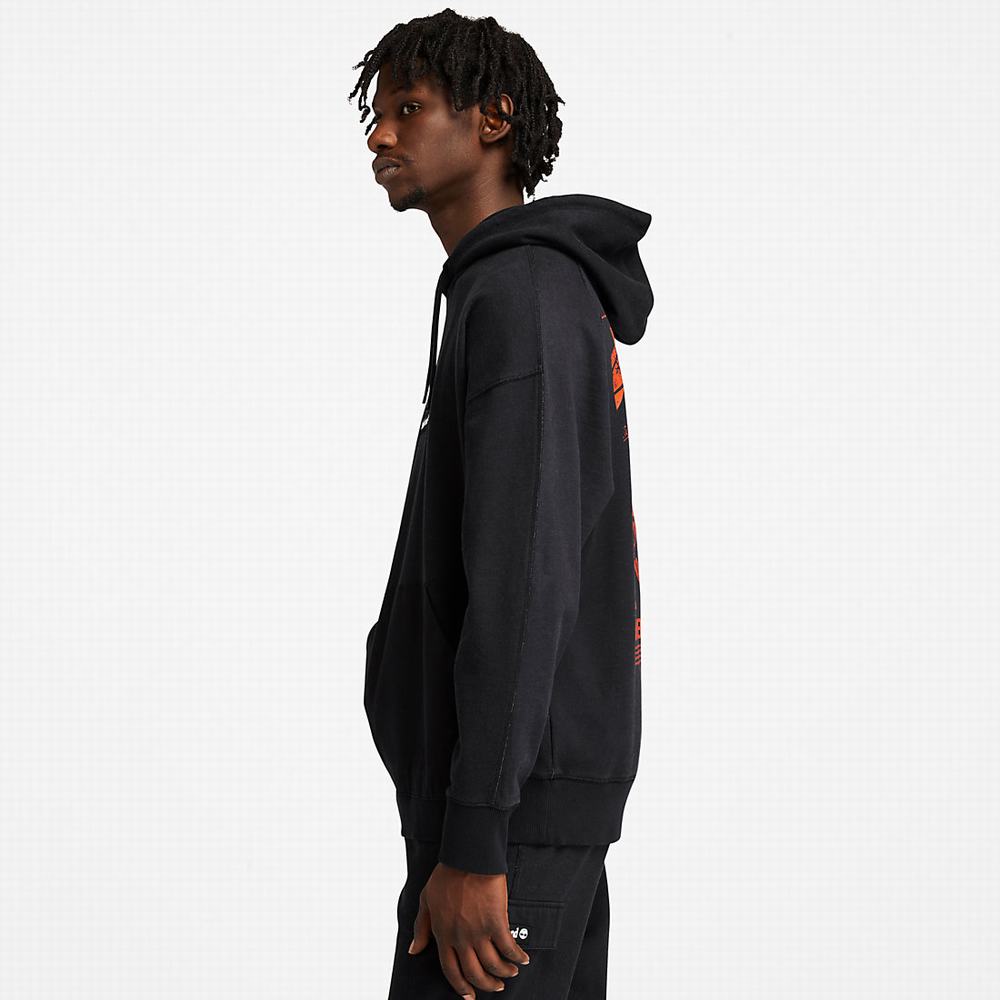 Timberland Garment-Dyed Logo Kapüşonlu Sweatshirt Erkek Siyah | TR-1937P
