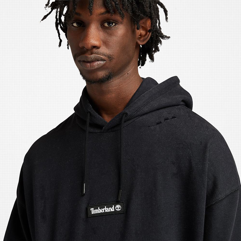 Timberland Garment-Dyed Logo Kapüşonlu Sweatshirt Erkek Siyah | TR-1937P