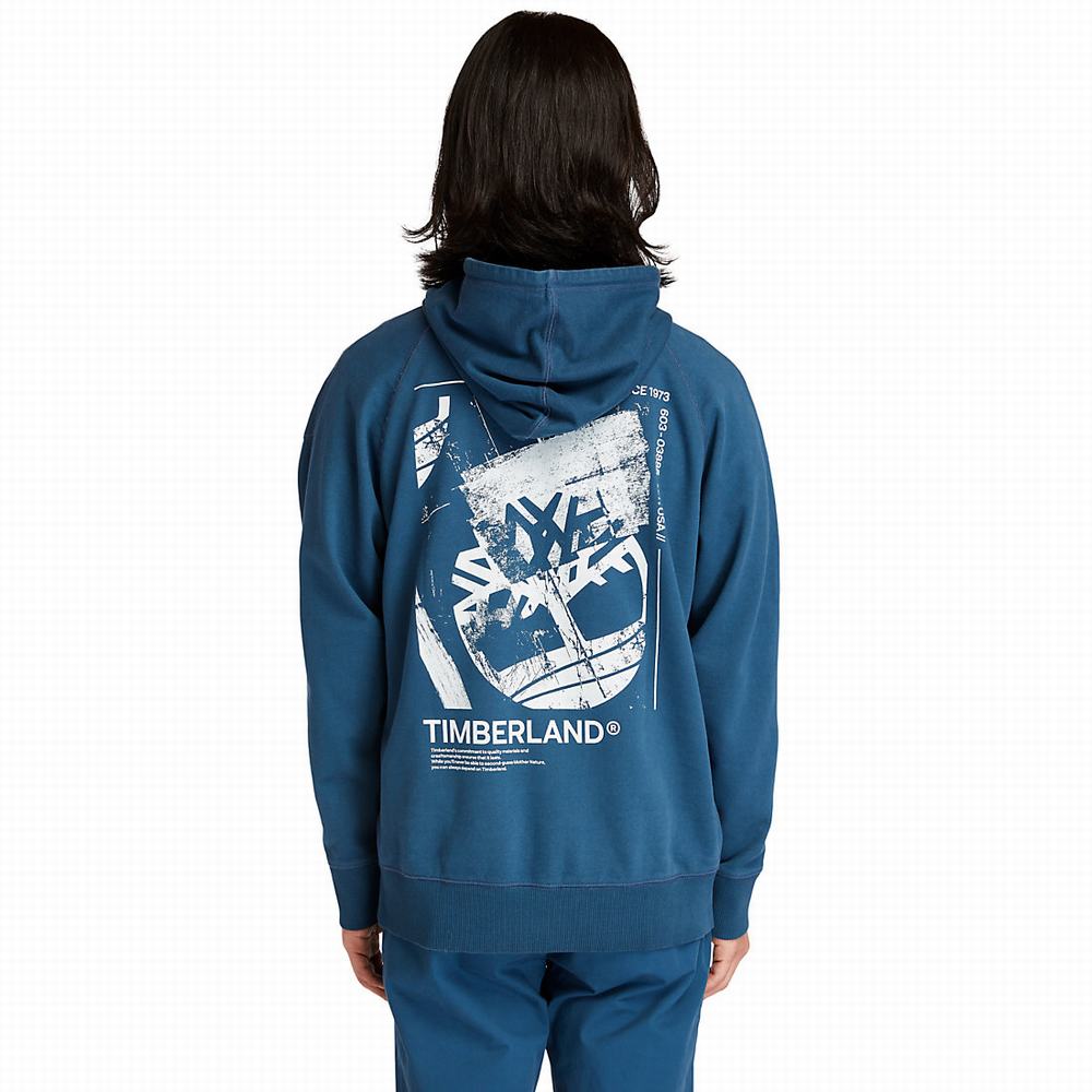 Timberland Garment-Dyed Logo Kapüşonlu Sweatshirt Erkek Mavi | TR-3978U