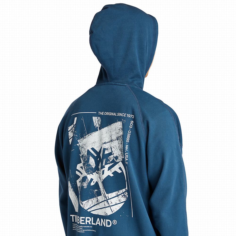 Timberland Garment-Dyed Logo Kapüşonlu Sweatshirt Erkek Mavi | TR-3978U
