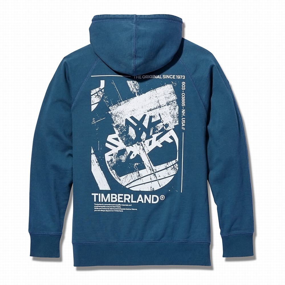 Timberland Garment-Dyed Logo Kapüşonlu Sweatshirt Erkek Mavi | TR-3978U