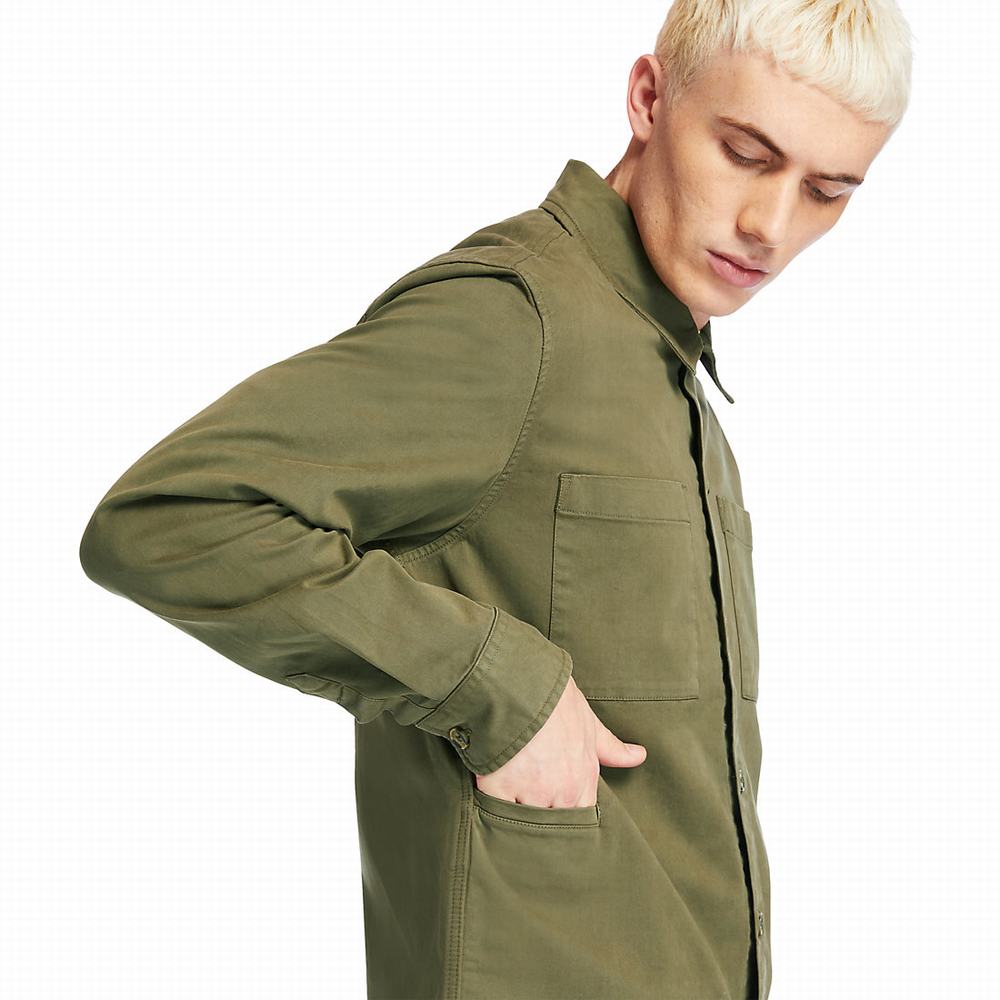 Timberland Garment-Dyed Twill Gömlek Erkek Koyu Yeşil | TR-0165T