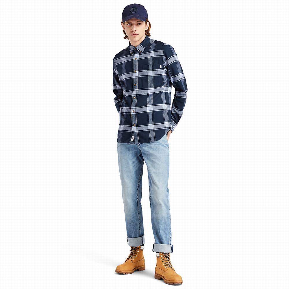 Timberland Heavy Flannel Checked Gömlek Erkek Mavi | TR-8063L