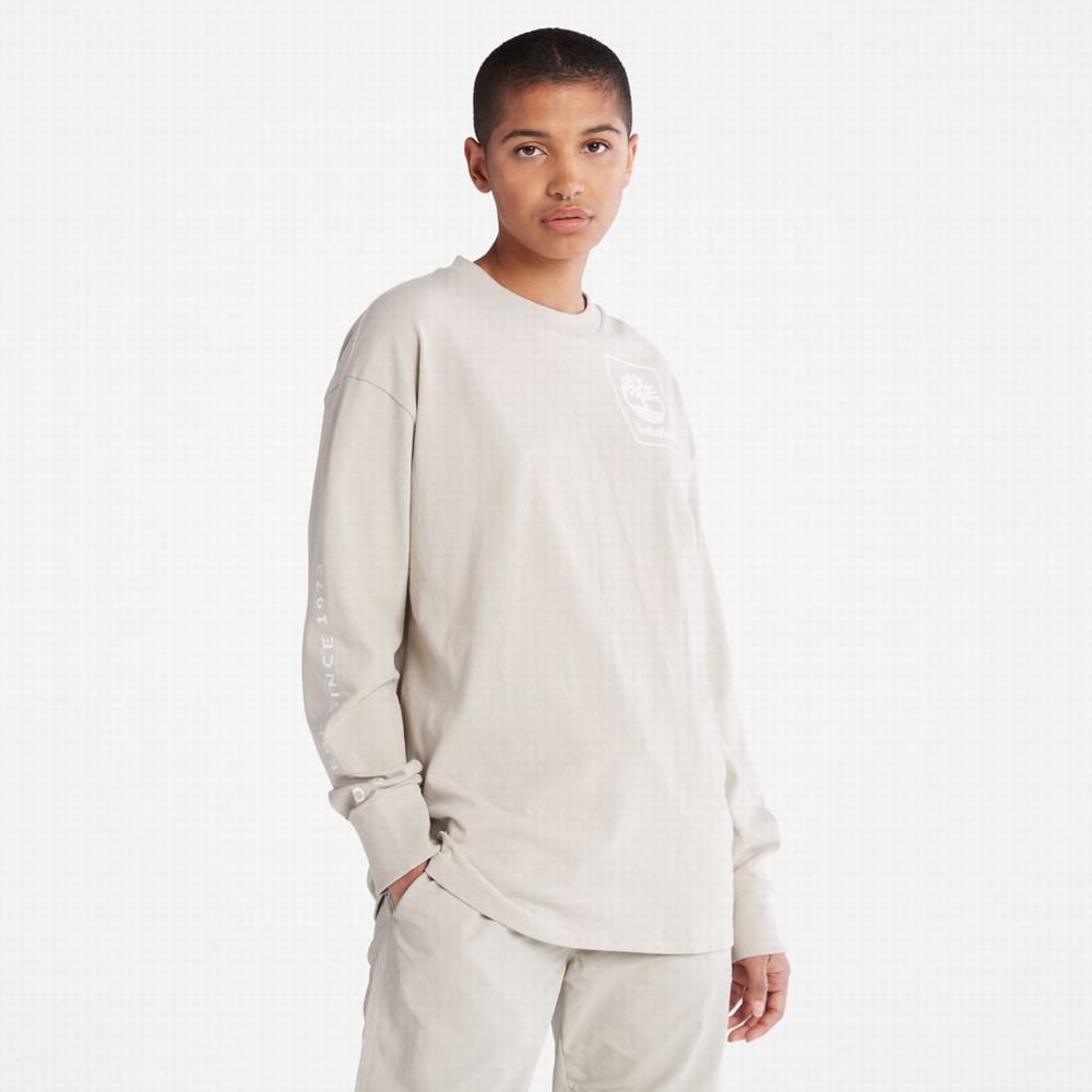 Timberland Heavyweight Back-Graphic Long-Sleeve Tişört Kadın Taupe | TR-5084G