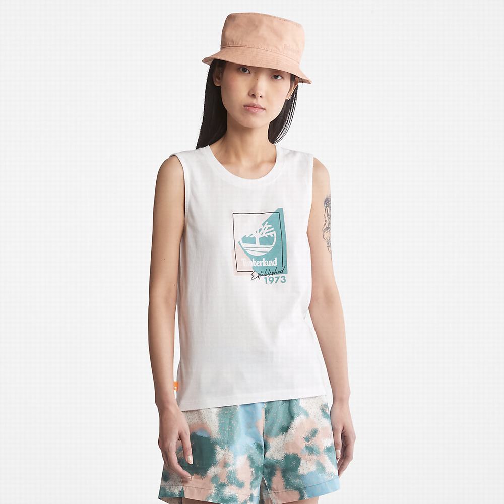 Timberland Logo Tank Top Tişört Kadın Beyaz | TR-7456R