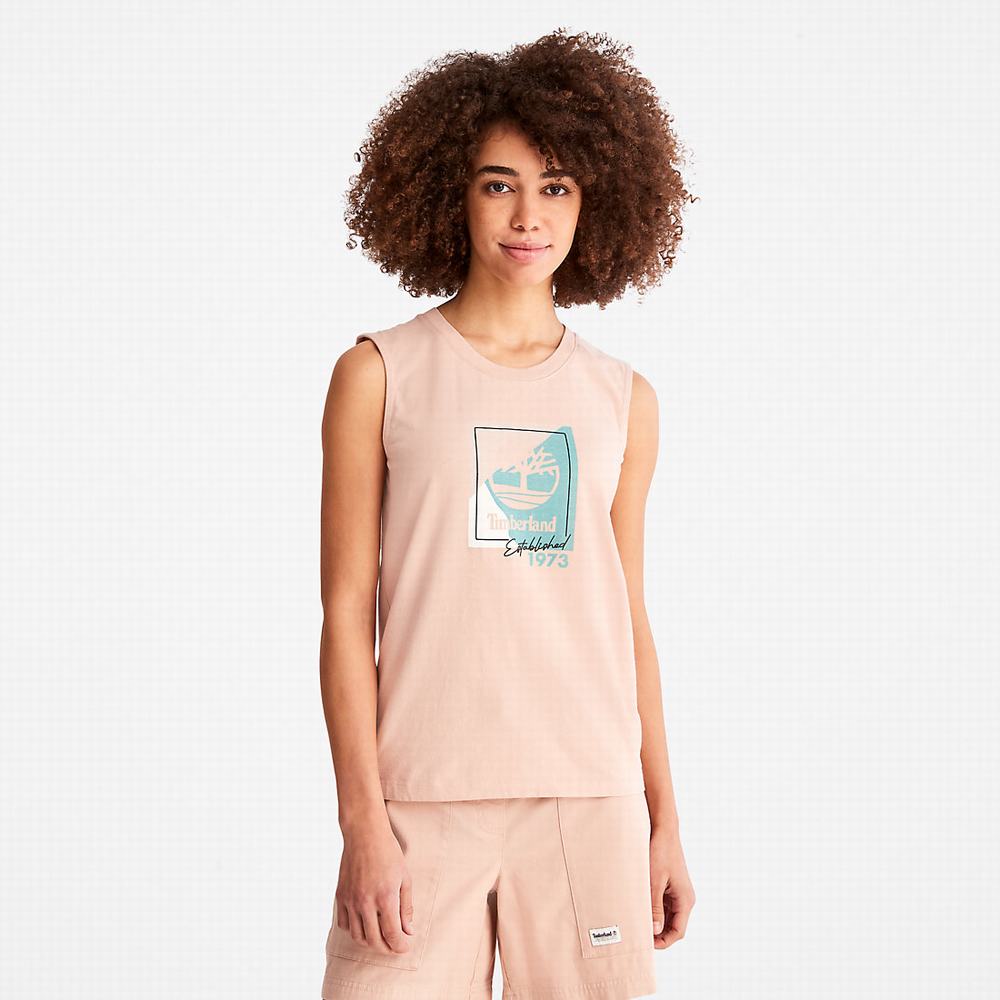 Timberland Logo Tank Top Tişört Kadın Pembe | TR-7539T