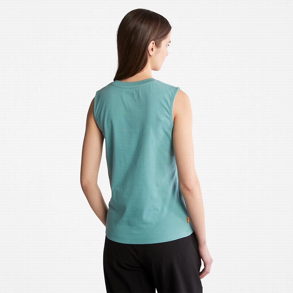 Timberland Logo Tank Top Tişört Kadın Turkuaz | TR-0789E