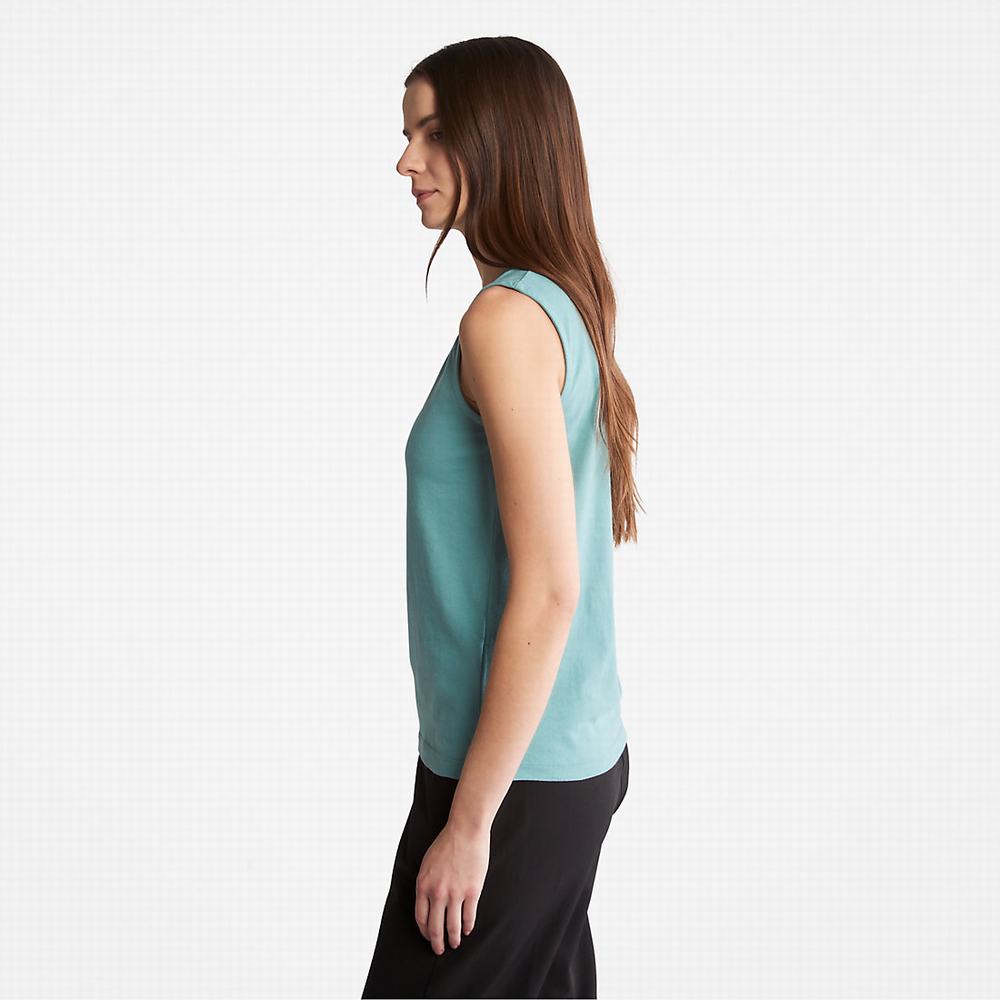 Timberland Logo Tank Top Tişört Kadın Turkuaz | TR-0789E