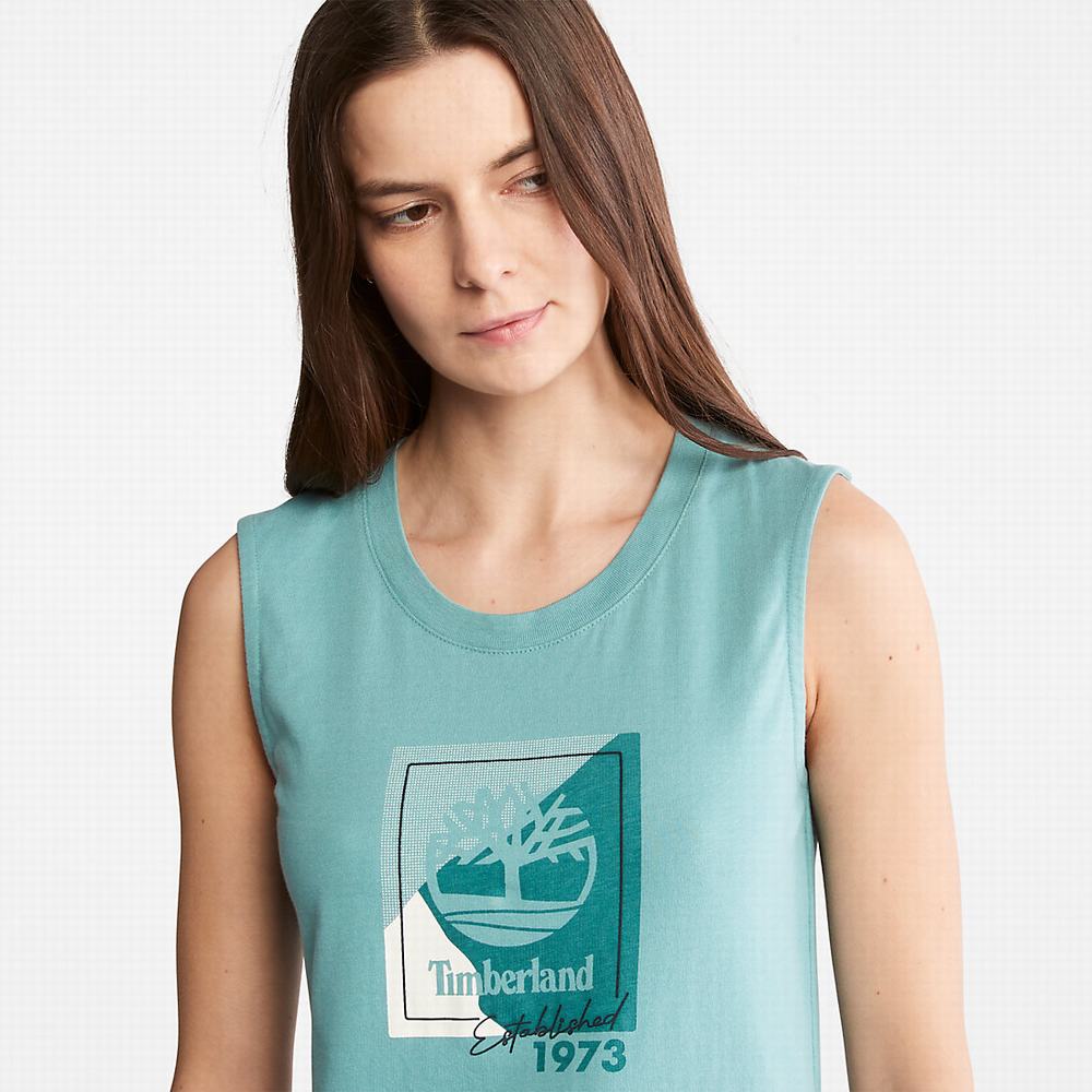 Timberland Logo Tank Top Tişört Kadın Turkuaz | TR-0789E