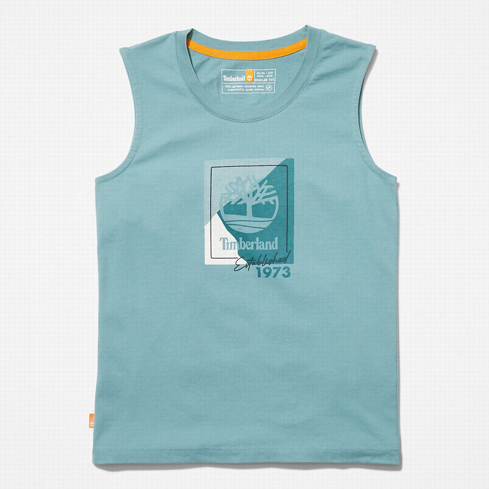 Timberland Logo Tank Top Tişört Kadın Turkuaz | TR-0789E