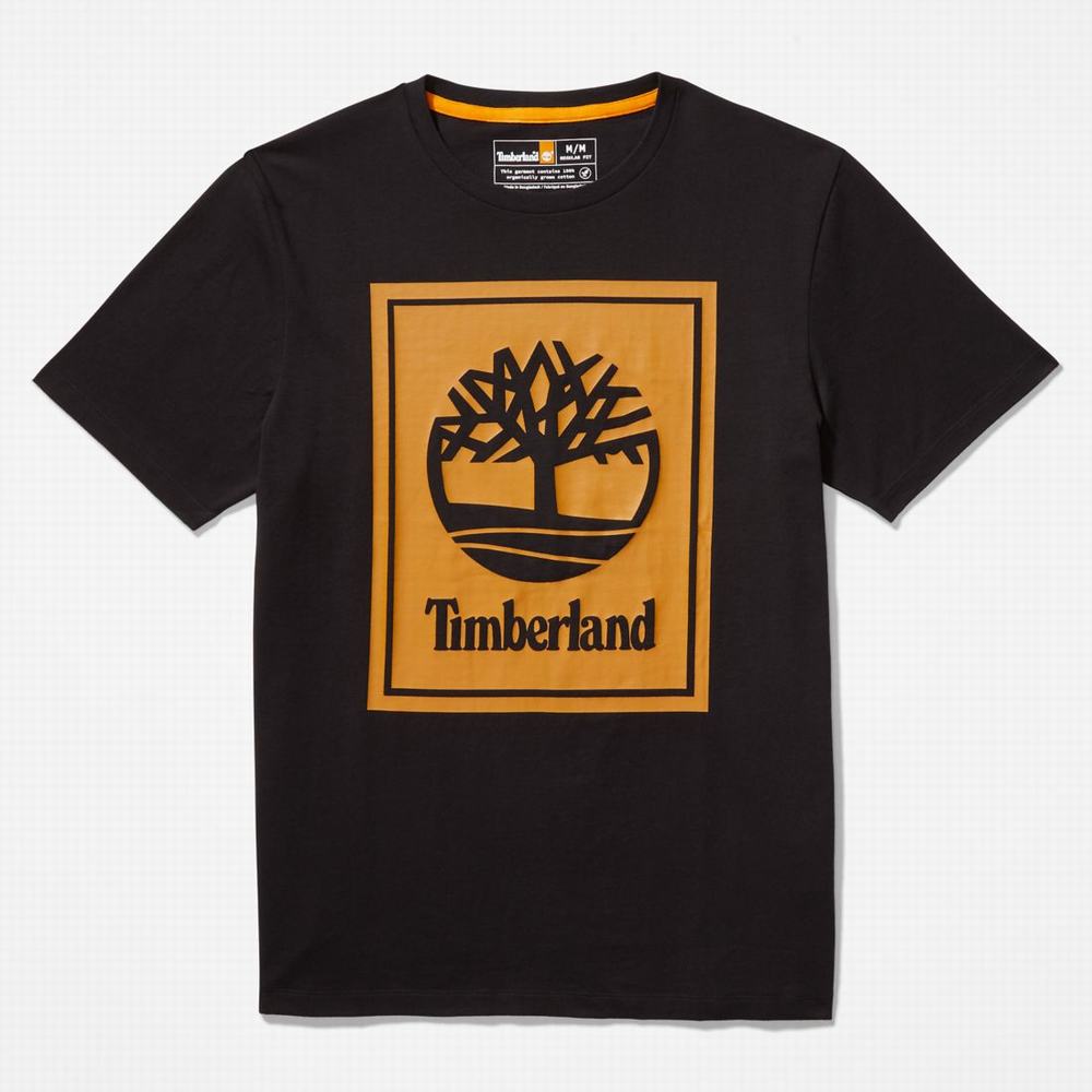 Timberland Logo Tişört Erkek Siyah Kahverengi | TR-5672X