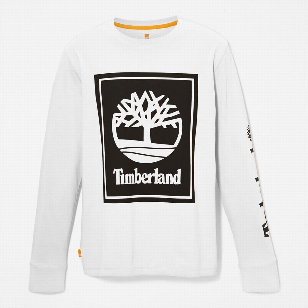 Timberland Long-Sleeve Logo Tişört Erkek Beyaz Siyah | TR-8016R