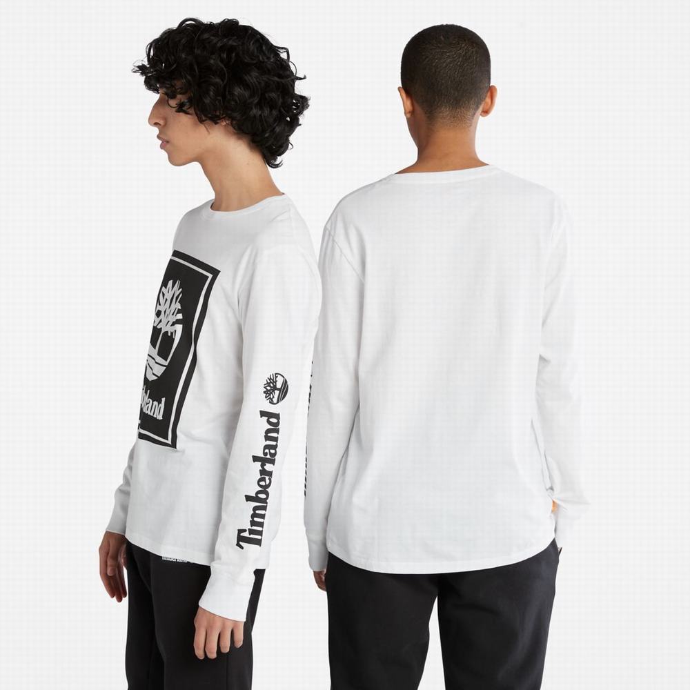 Timberland Long-Sleeve Logo Tişört Erkek Beyaz Siyah | TR-8016R