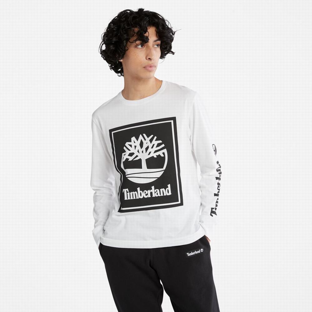 Timberland Long-Sleeve Logo Tişört Erkek Beyaz Siyah | TR-8016R