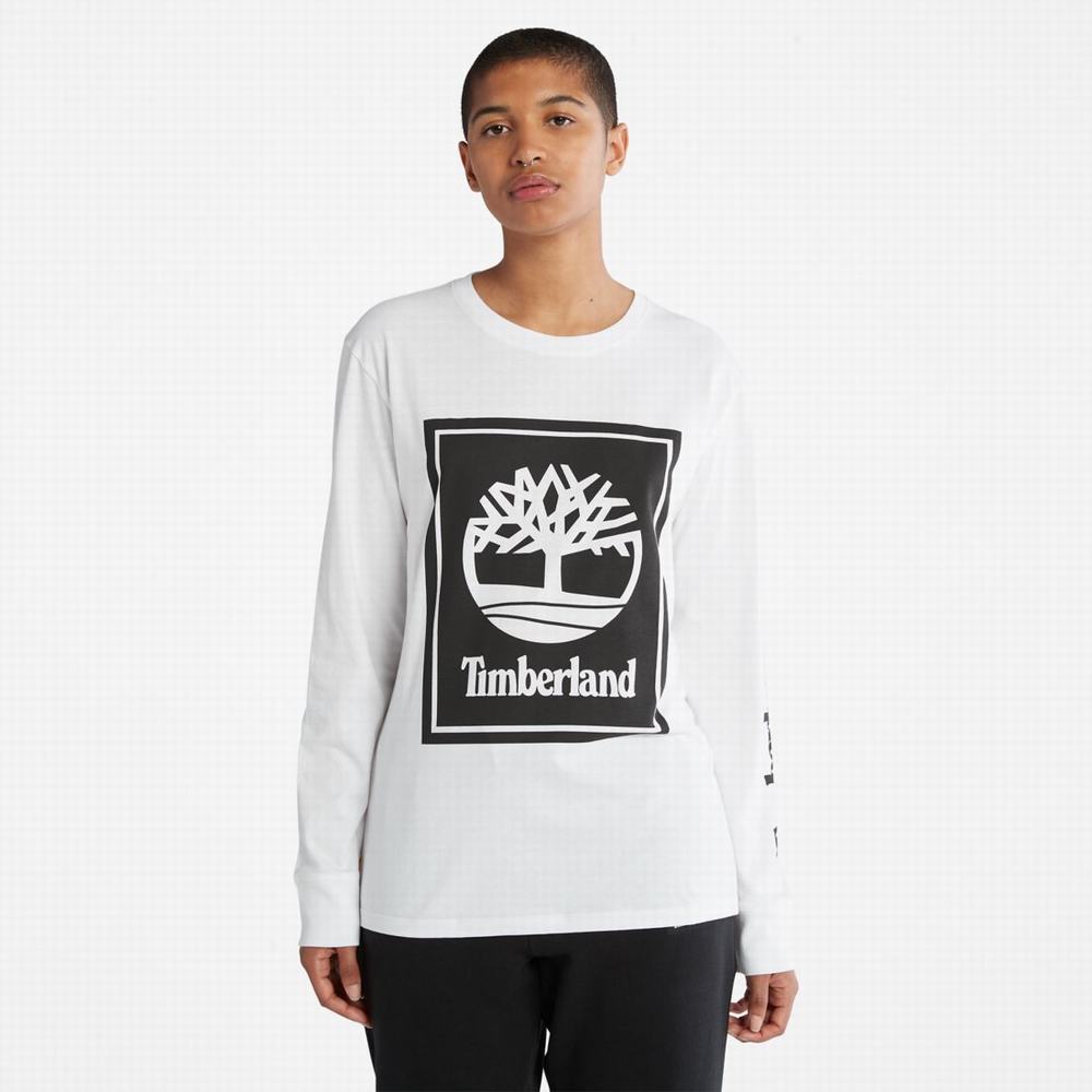Timberland Long-Sleeve Logo Tişört Erkek Beyaz Siyah | TR-8016R