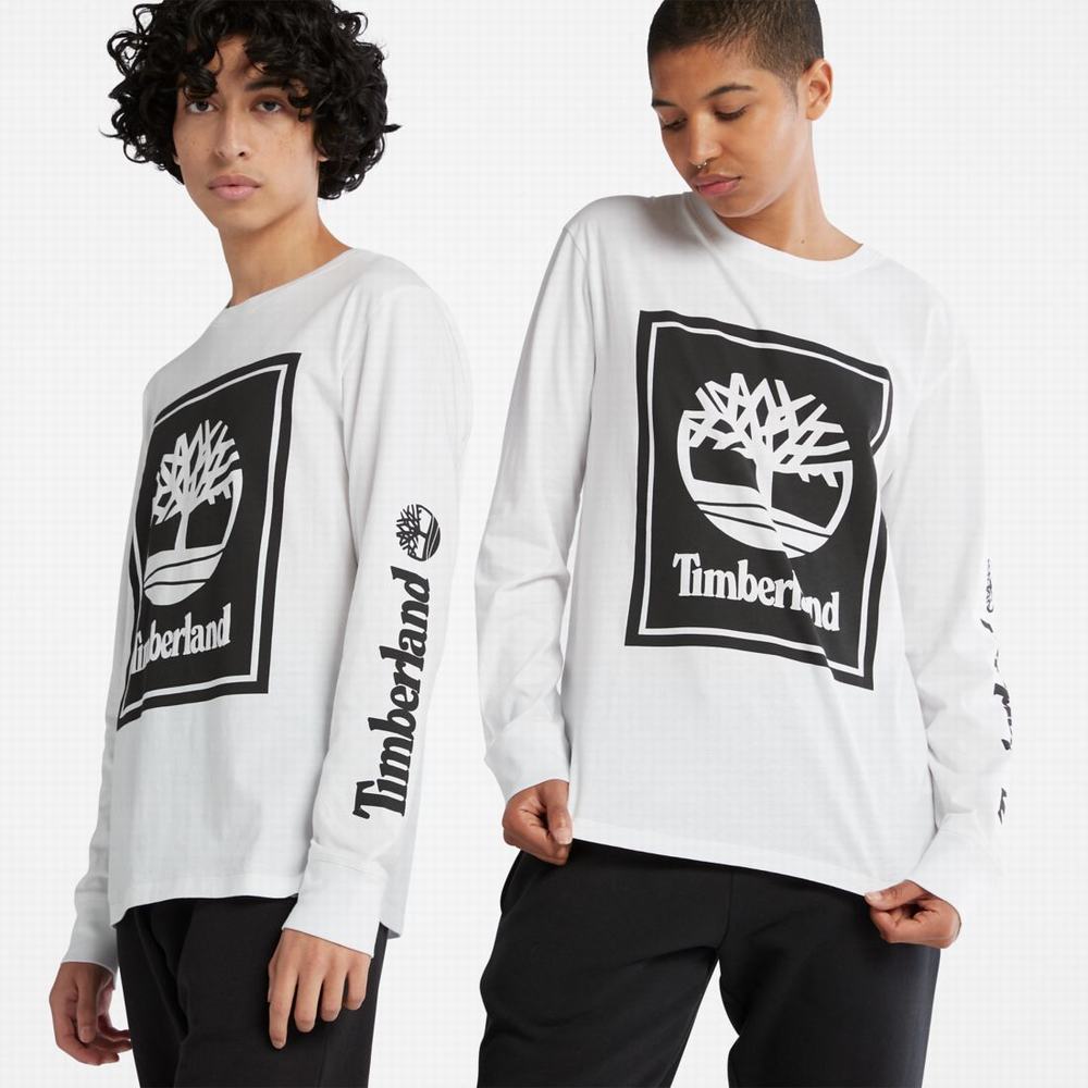 Timberland Long-Sleeve Logo Tişört Erkek Beyaz Siyah | TR-8016R