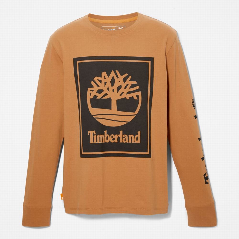 Timberland Long-Sleeve Logo Tişört Erkek Kahverengi Siyah | TR-8359T