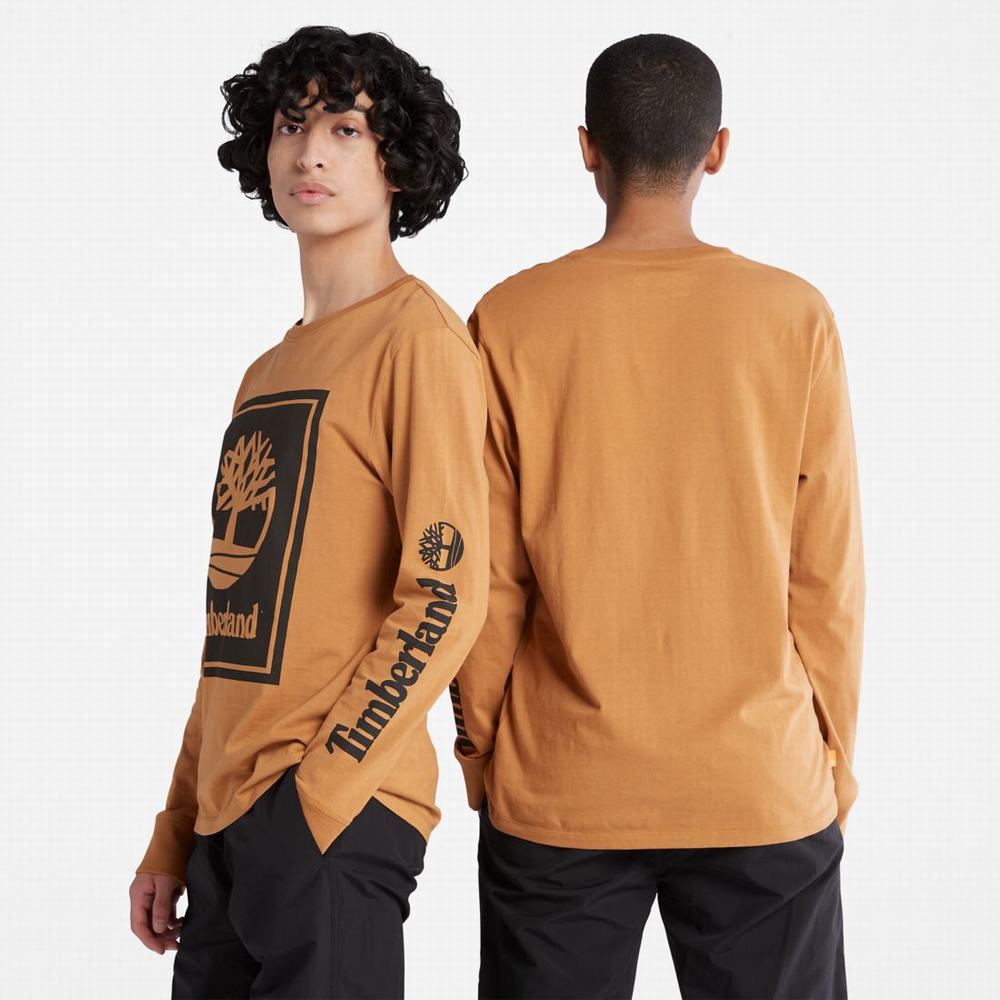 Timberland Long-Sleeve Logo Tişört Erkek Kahverengi Siyah | TR-8359T