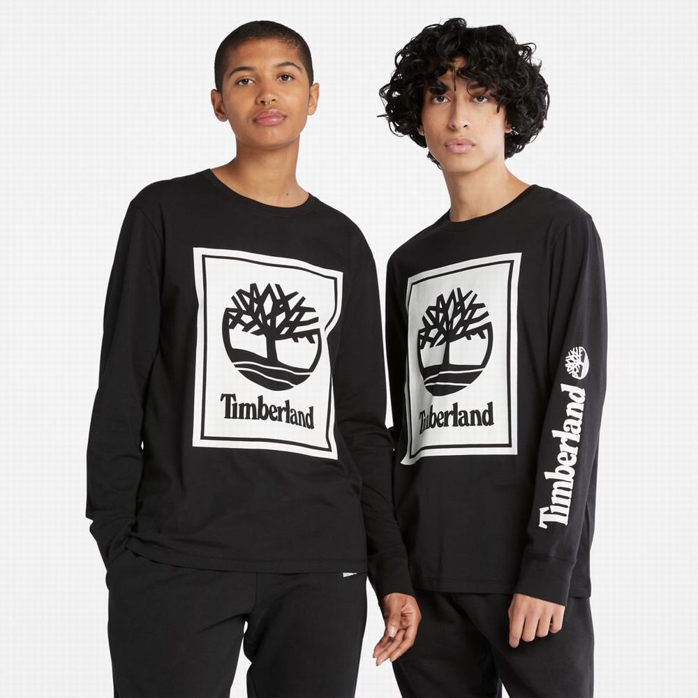 Timberland Long-Sleeve Logo Tişört Erkek Siyah Beyaz | TR-9274E