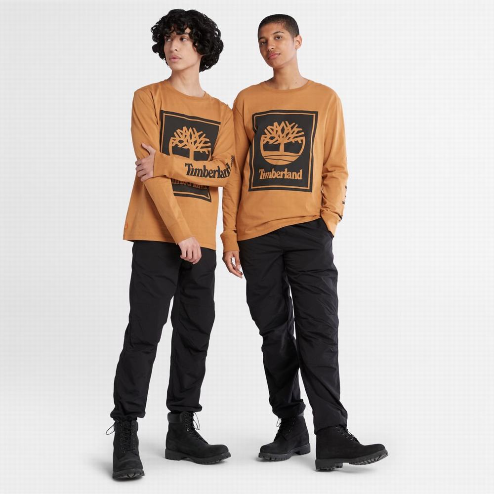 Timberland Long-Sleeve Logo Tişört Kadın Kahverengi Siyah | TR-1924R