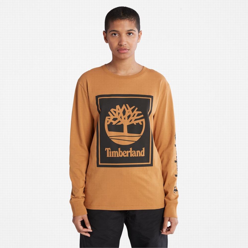 Timberland Long-Sleeve Logo Tişört Kadın Kahverengi Siyah | TR-1924R