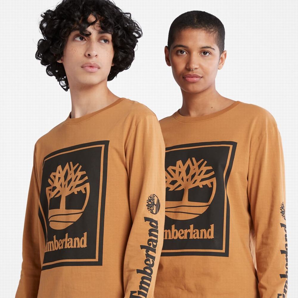 Timberland Long-Sleeve Logo Tişört Kadın Kahverengi Siyah | TR-1924R