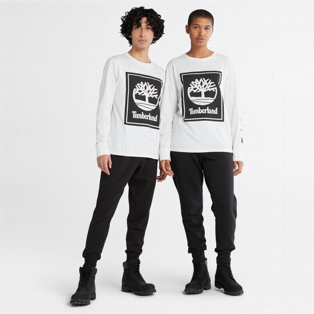 Timberland Long-Sleeve Logo Tişört Kadın Beyaz Siyah | TR-4276E