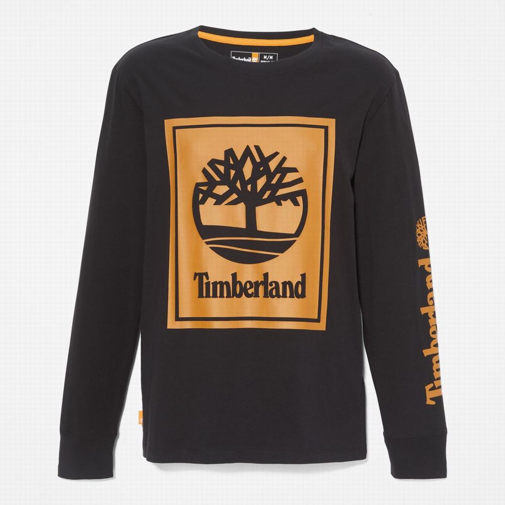 Timberland Long-Sleeve Logo Tişört Kadın Siyah Kahverengi | TR-4572T