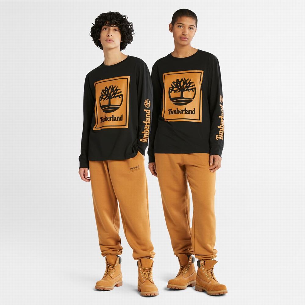 Timberland Long-Sleeve Logo Tişört Kadın Siyah Kahverengi | TR-4572T