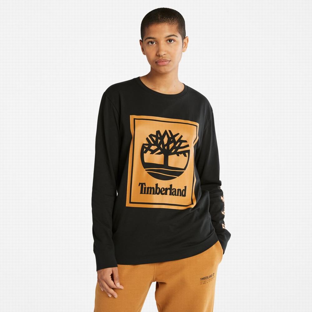 Timberland Long-Sleeve Logo Tişört Kadın Siyah Kahverengi | TR-4572T