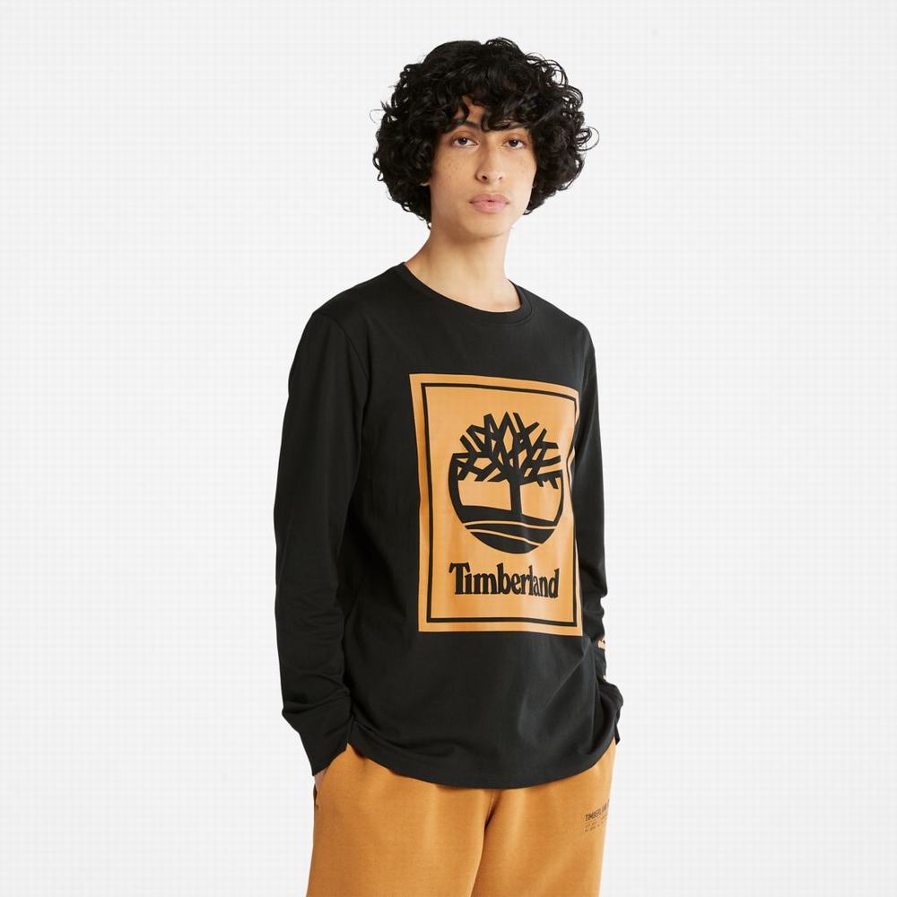 Timberland Long-Sleeve Logo Tişört Kadın Siyah Kahverengi | TR-4572T