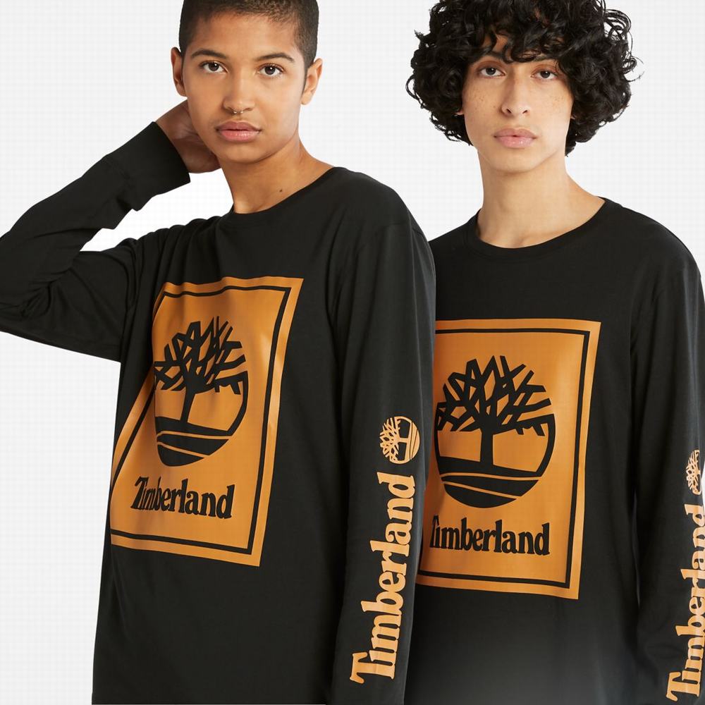 Timberland Long-Sleeve Logo Tişört Kadın Siyah Kahverengi | TR-4572T