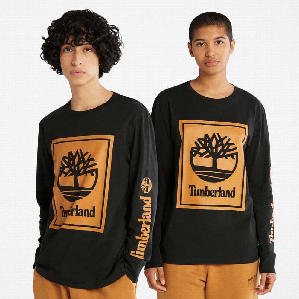 Timberland Long-Sleeve Logo Tişört Kadın Siyah Kahverengi | TR-4572T