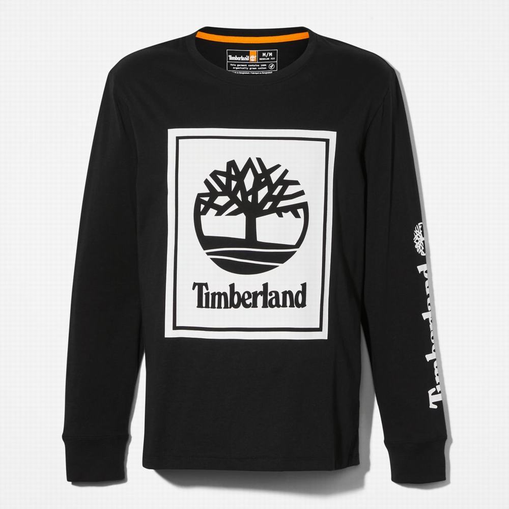 Timberland Long-Sleeve Logo Tişört Kadın Siyah Beyaz | TR-4632W